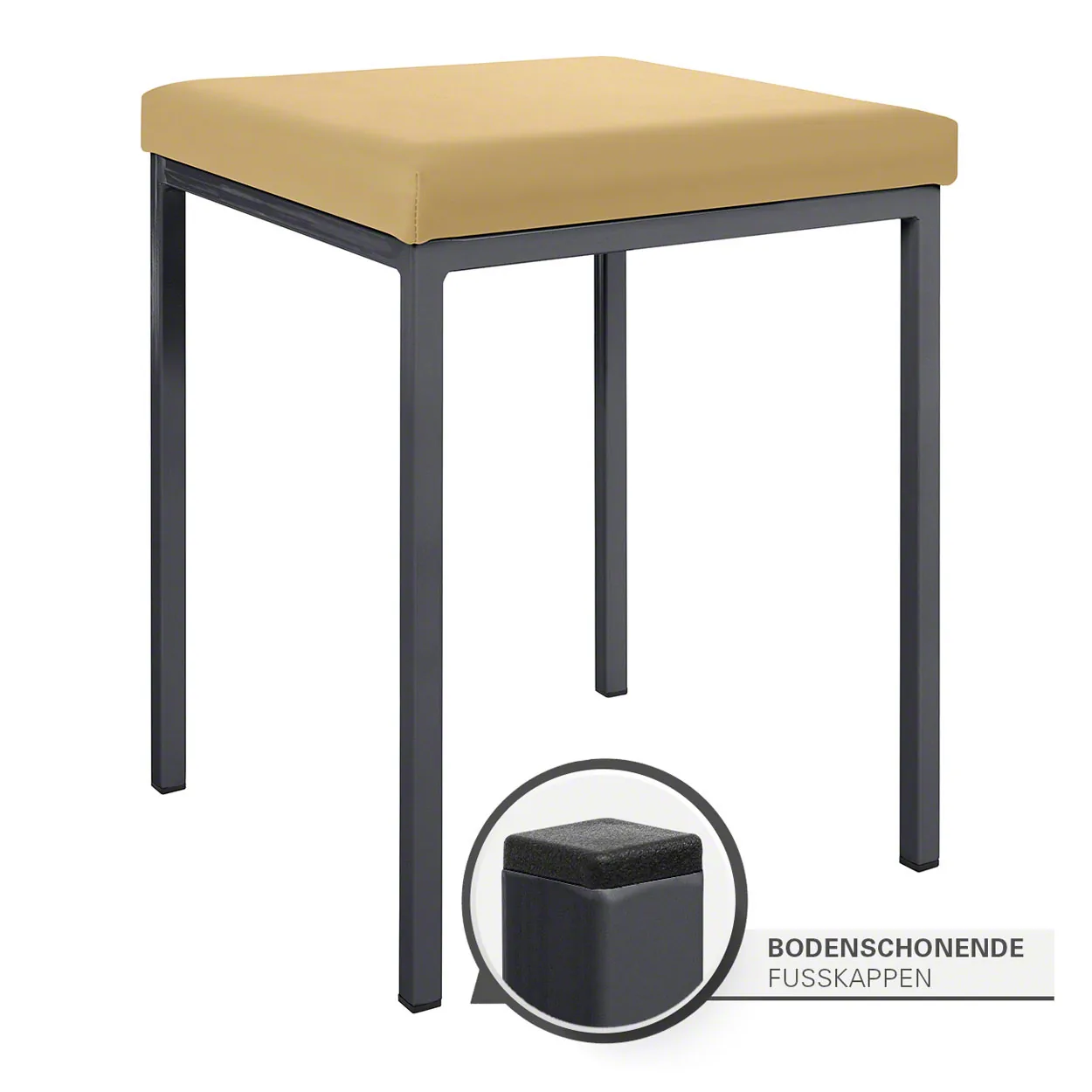 Hocker mit gepolstertem Sitz in Senfgelb auf schwarzem Metallgestell