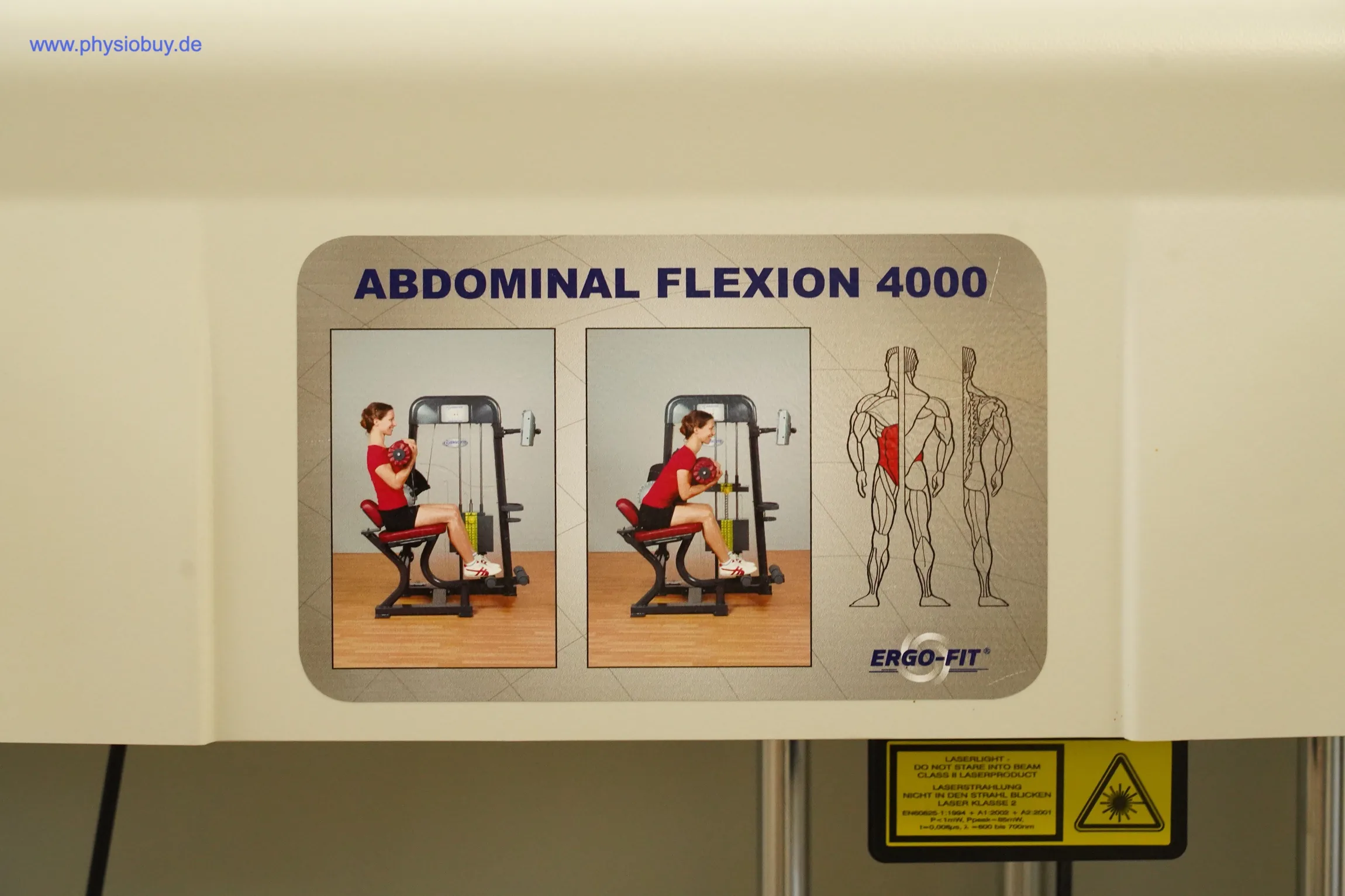 Bedien- und Übungshinweise Abdominal Flexion 4000 mit Fotos und Muskeldiagramm am Ergo-Fit-Gerät