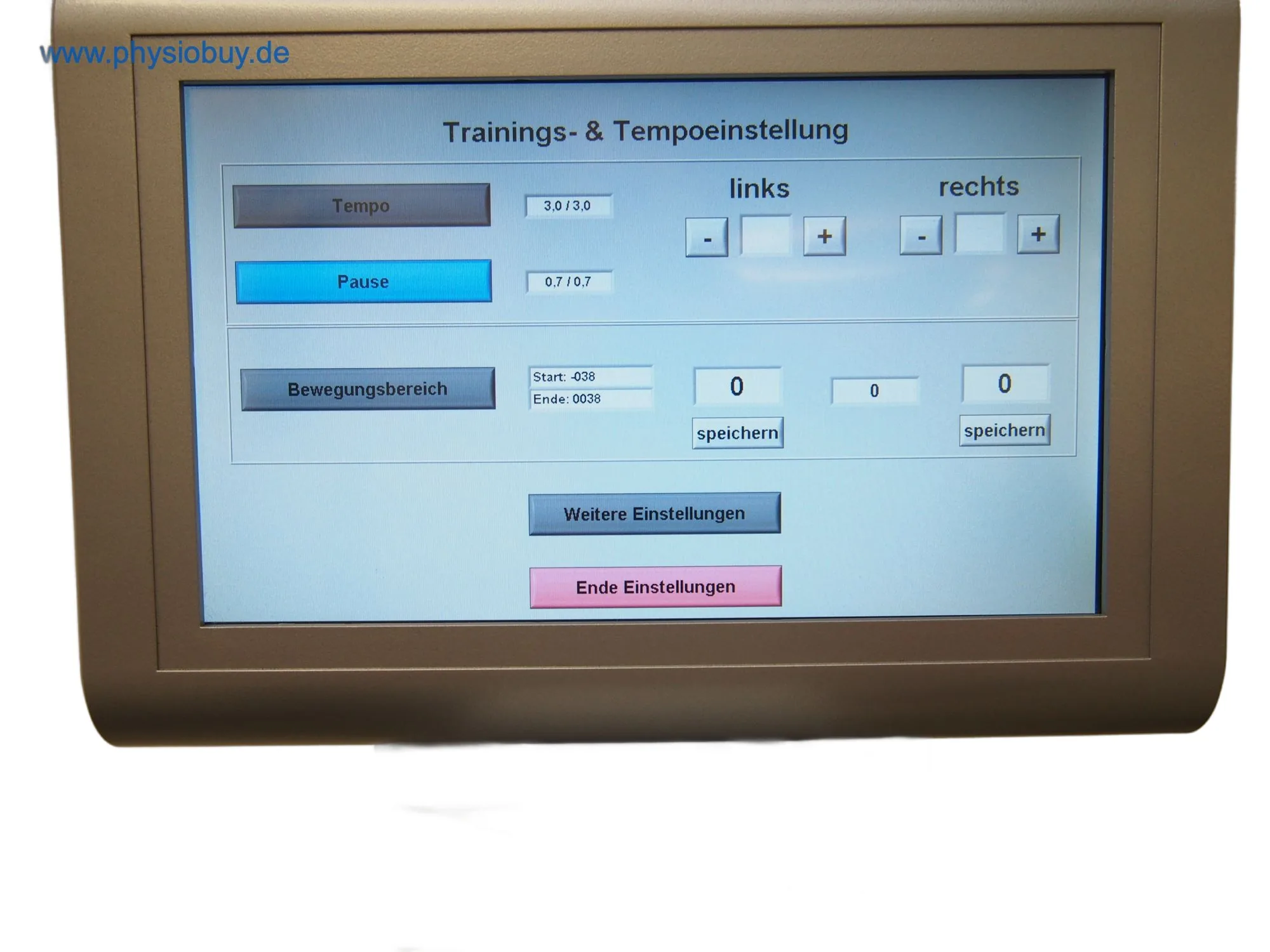 Touchscreen des FREI Factum novus II mit getrennten Einstellungen für links und rechts