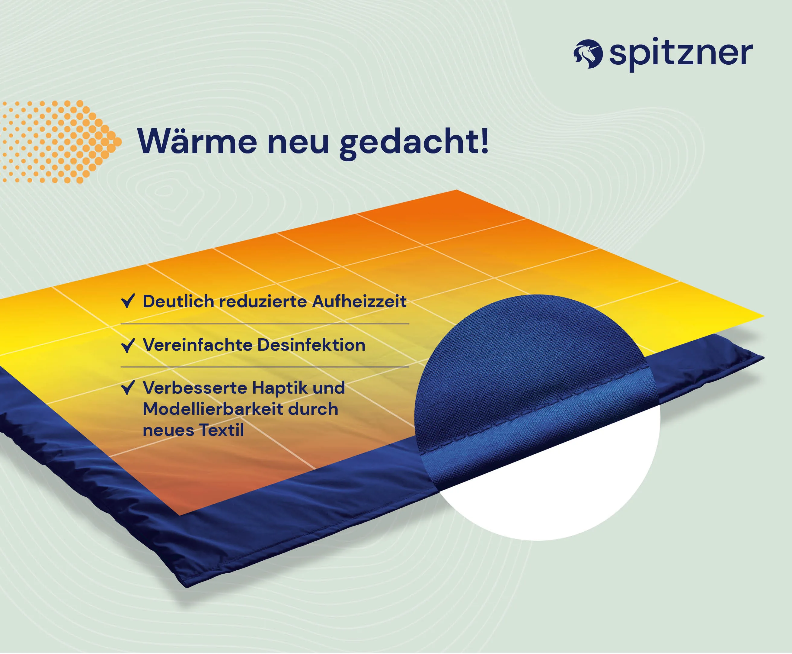 Werbegrafik „Wärme neu gedacht!" mit Produktvorteilen und dem Spitzner Therm Warmpack