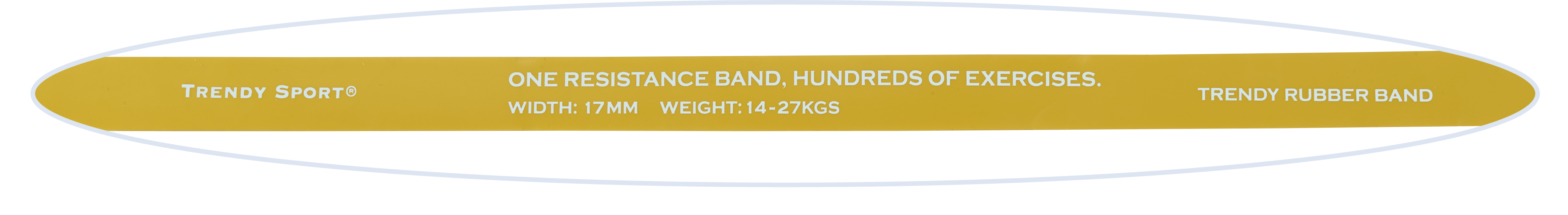 Nahaufnahme eines olivfarbenen Trendy Rubber Band mit Beschriftung, unscharfer Bildrand
