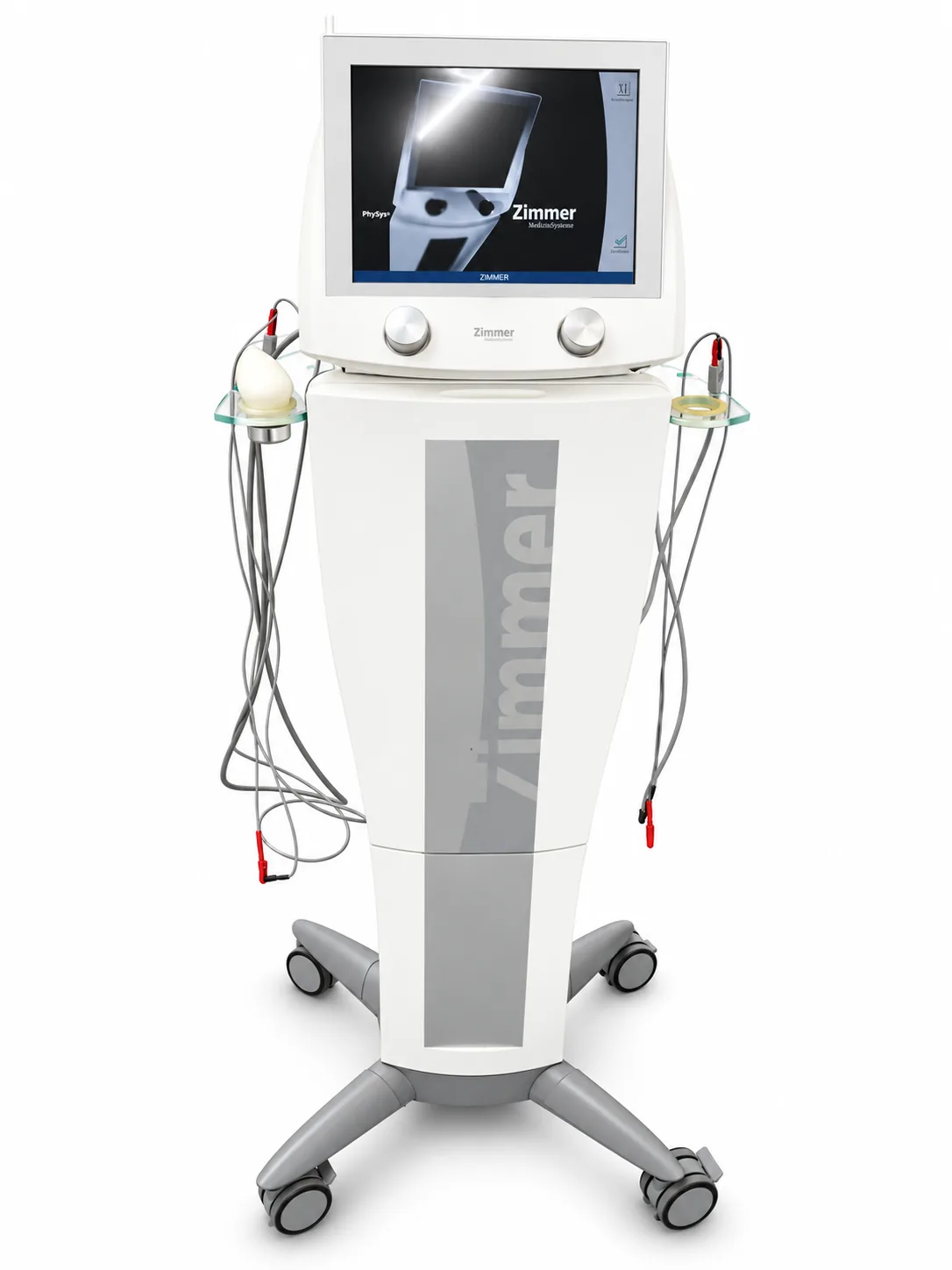 Zimmer PhySys Elektrotherapiegerät mit Touchscreen und Elektrodenkabeln