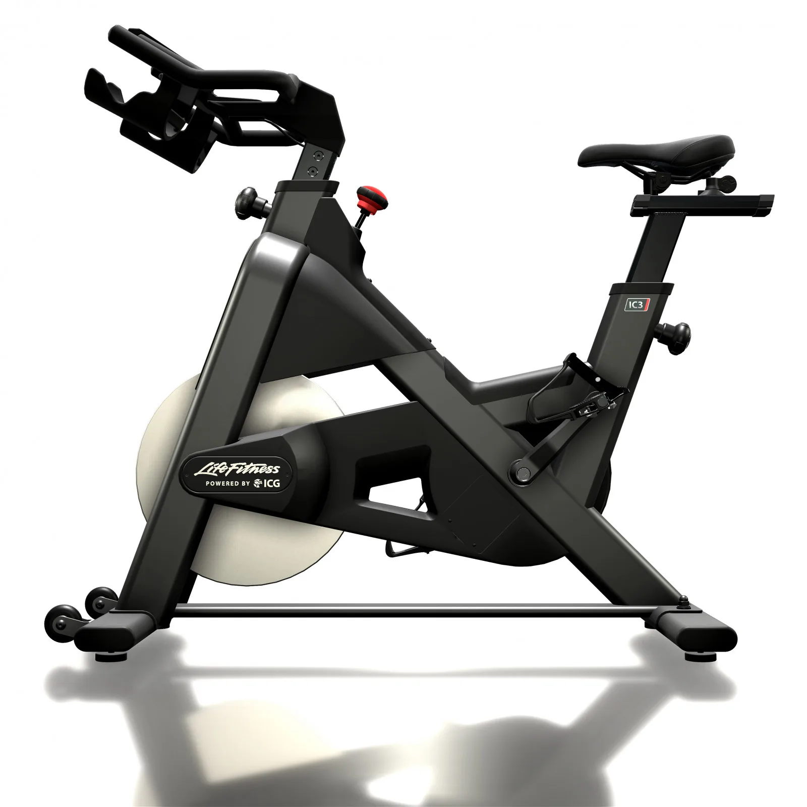 Life Fitness ICG IC3 Indoor Cycle mit Modellbezeichnung am Rahmen, Ansicht von vorne