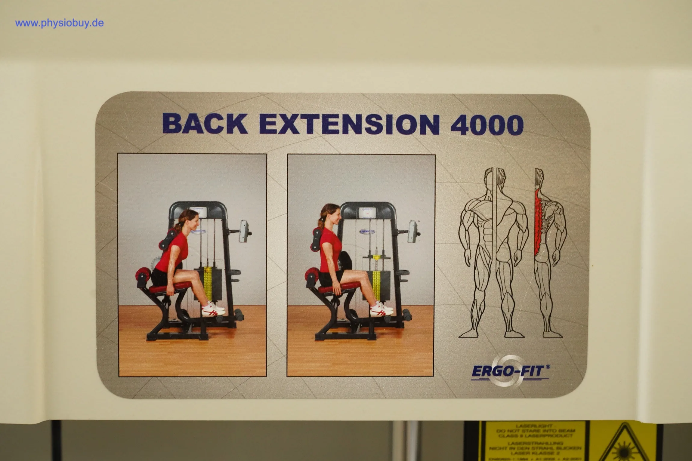 Bedien- und Übungshinweise Back Extension 4000 mit Fotos und Muskeldiagramm am Ergo-Fit-Gerät