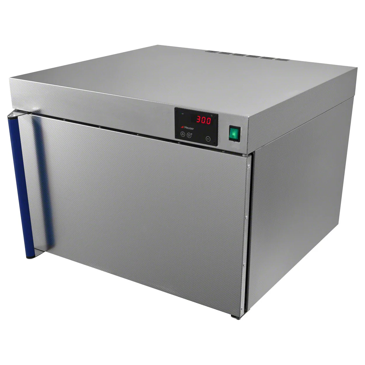 Edelstahl-Wärmeschrank Heuser mit geschlossener Tür und Bedienfeld