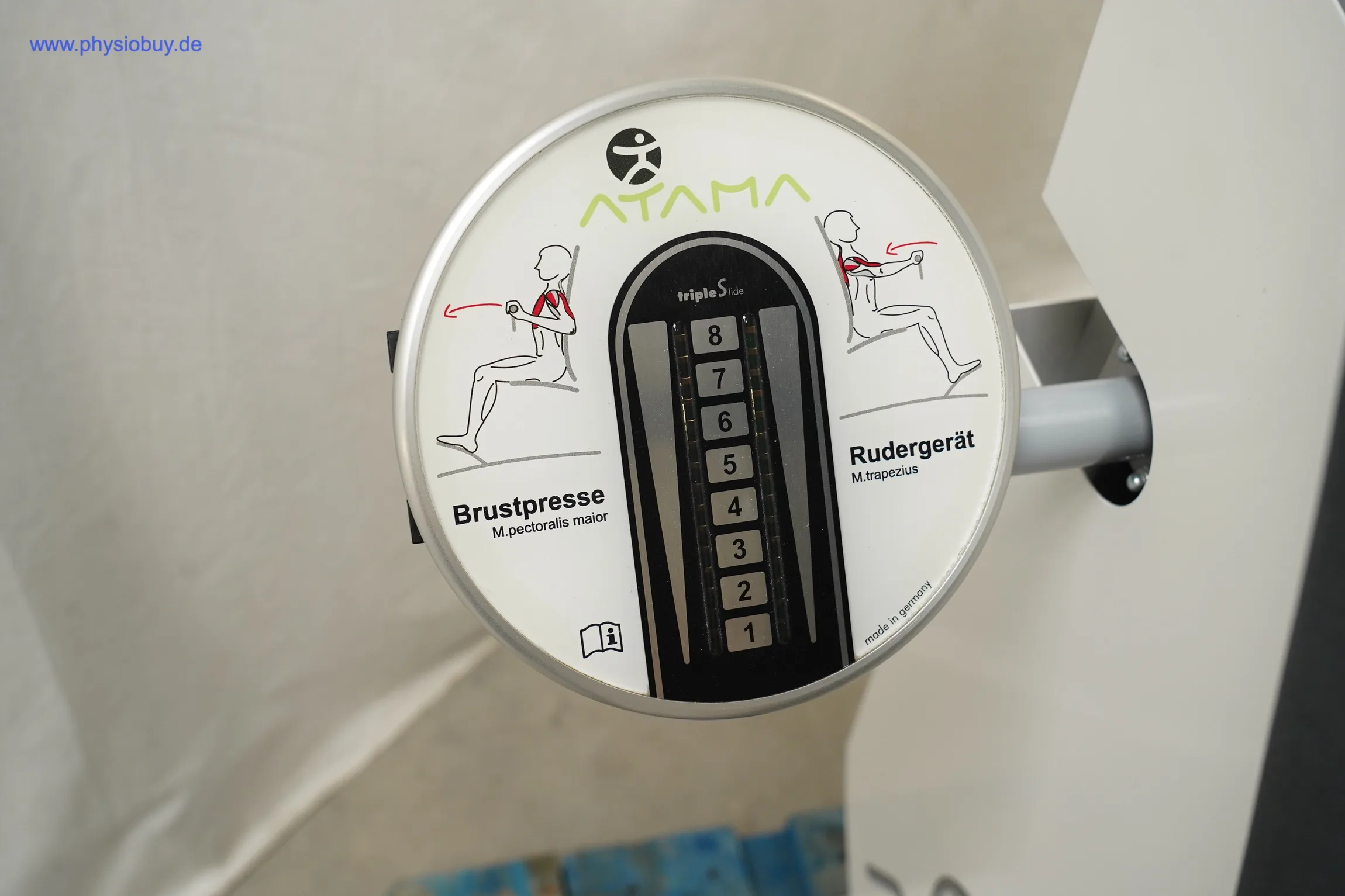 ATAMA Excio Gerätezirkel Highline, Hinweisscheibe "Brustpresse/Rudergerät" mit Gewichtsskala