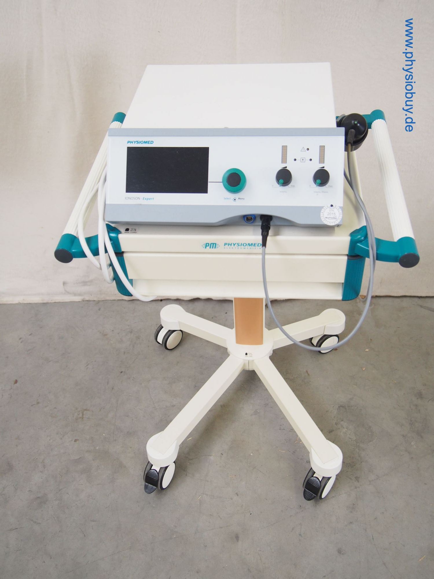 Physiomed Ionoson Expert Elektrotherapiegerät auf Gerätewagen mit Bedienfeld