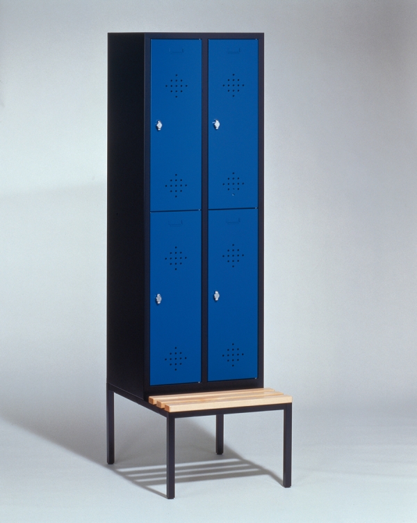 Garderobenschrank S2000 Classic mit zwei Abteilen und Sitzbank, blaue Türen