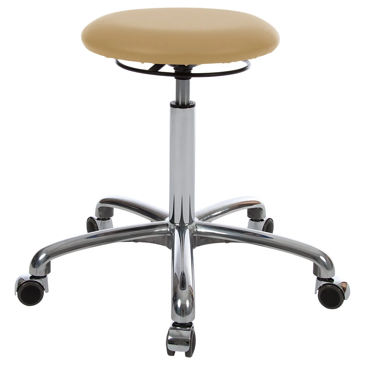 Drehhocker Exklusiv mit gepolstertem Sitz in Beige und Rollen