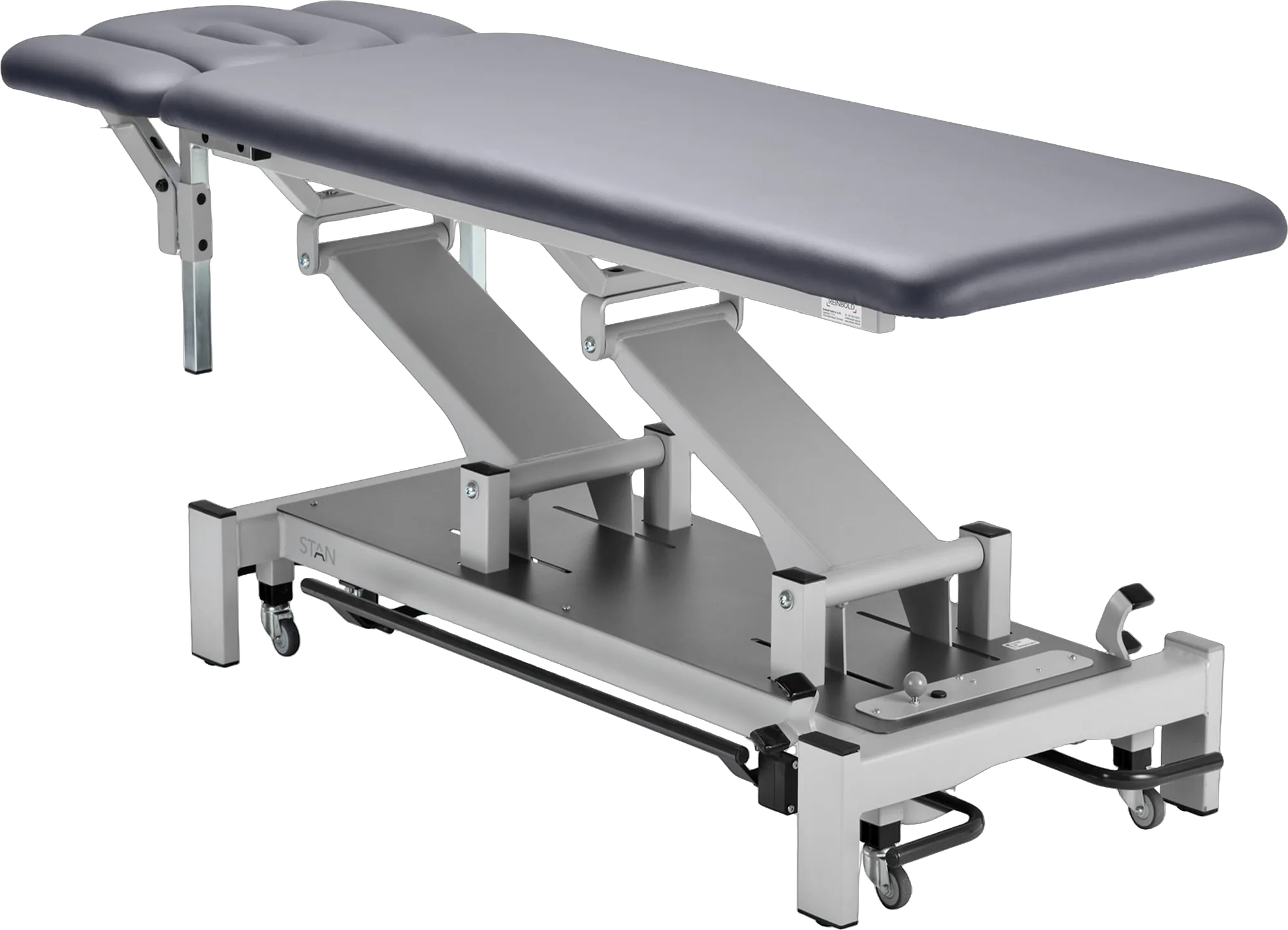 Z-Line Therapieliege von Physiobuy, freigestellt: 1- oder 2-teilige Liegefläche, elektrisch oder hydraulisch höhenverstellbar