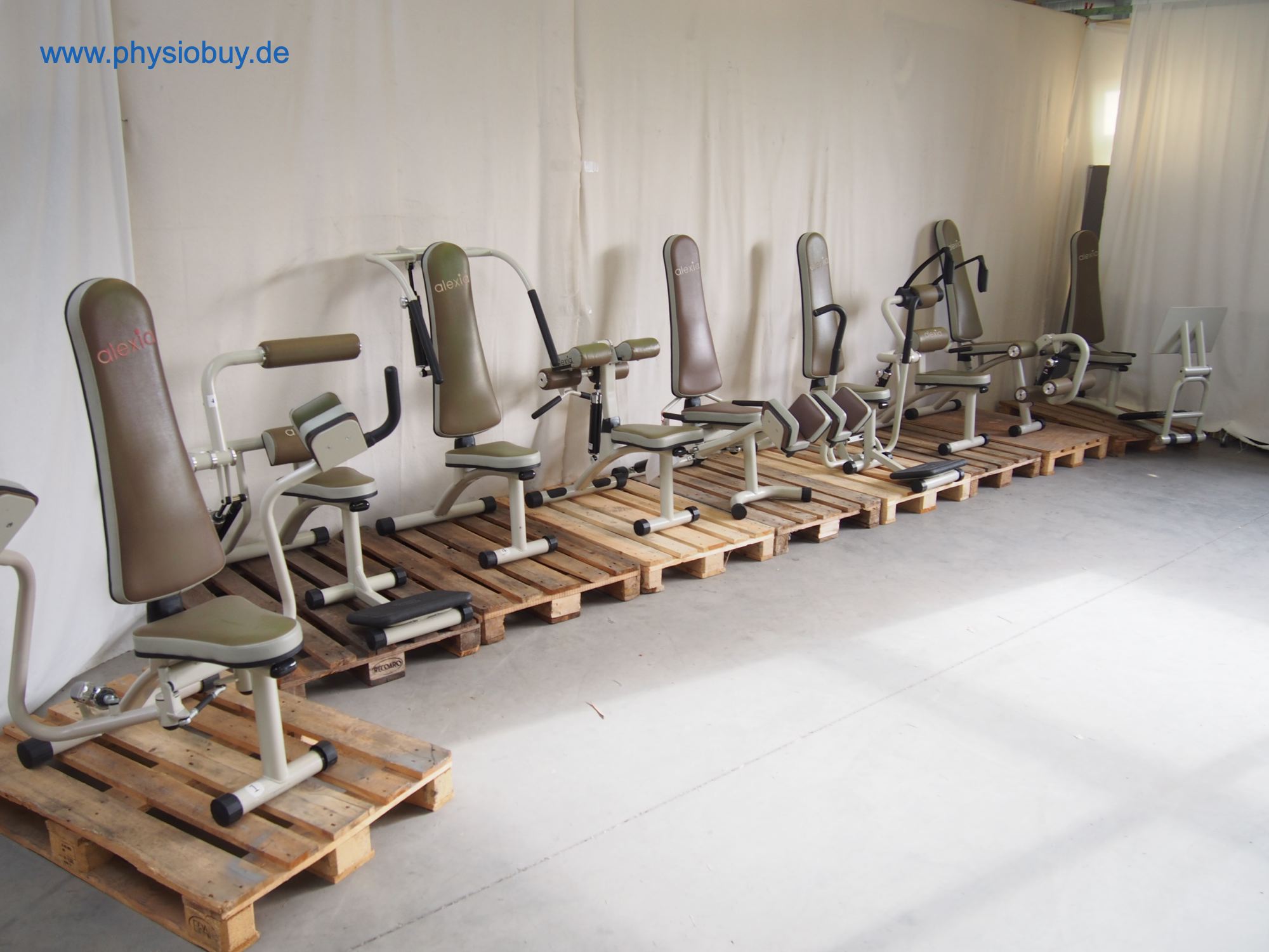 Trainingsgeräte der Firma Alexia in Braun-Beige, Reihenansicht