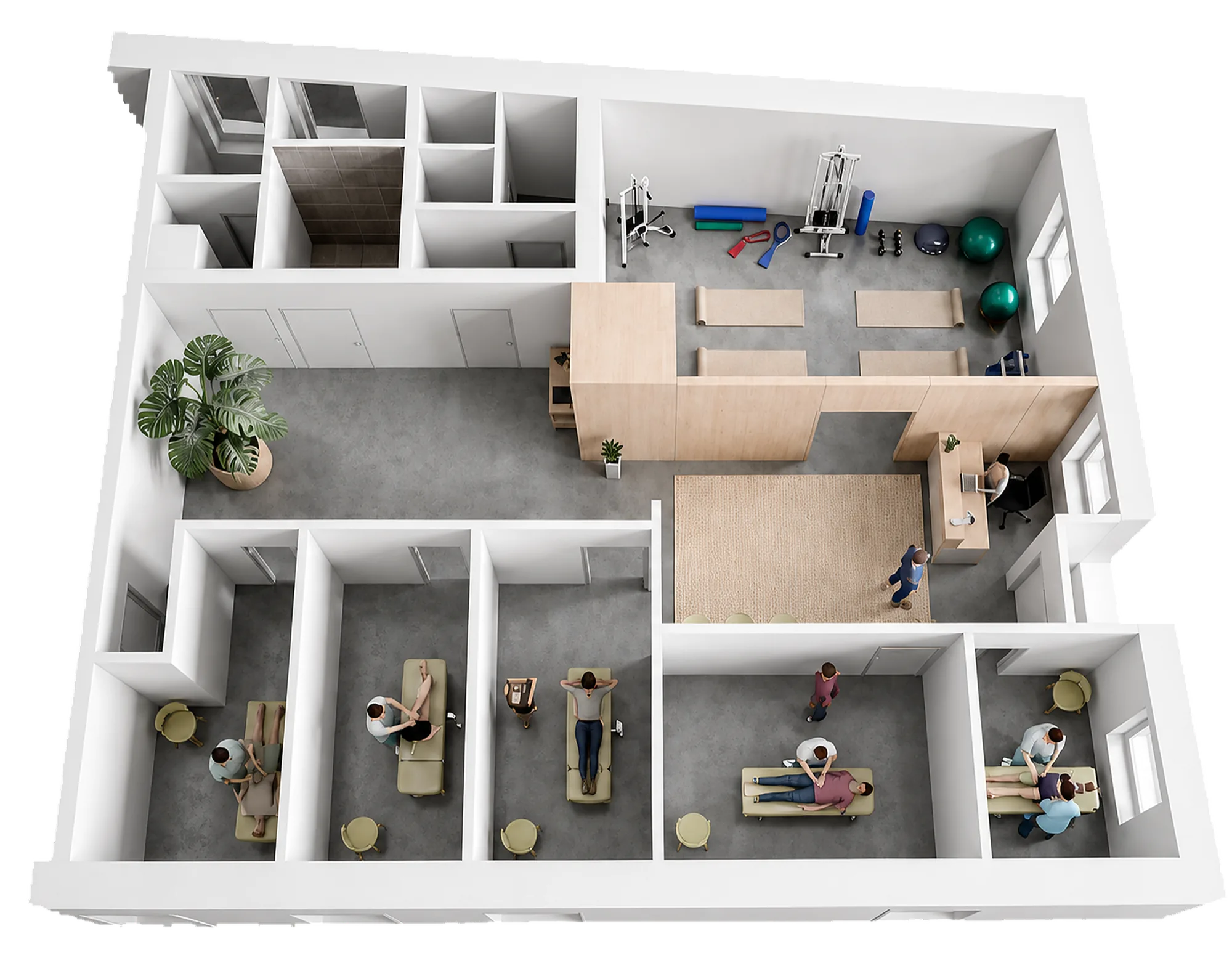 3D-Praxisplanung mit Trainingsfläche und Geräten