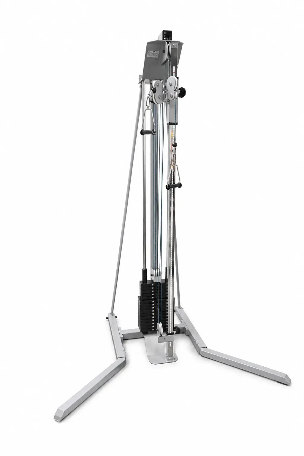 Proxomed Compass 530 KGG-Satz: freistehender Seilzugturm mit Gewichtsblock und zwei Griffen, schräg von vorn