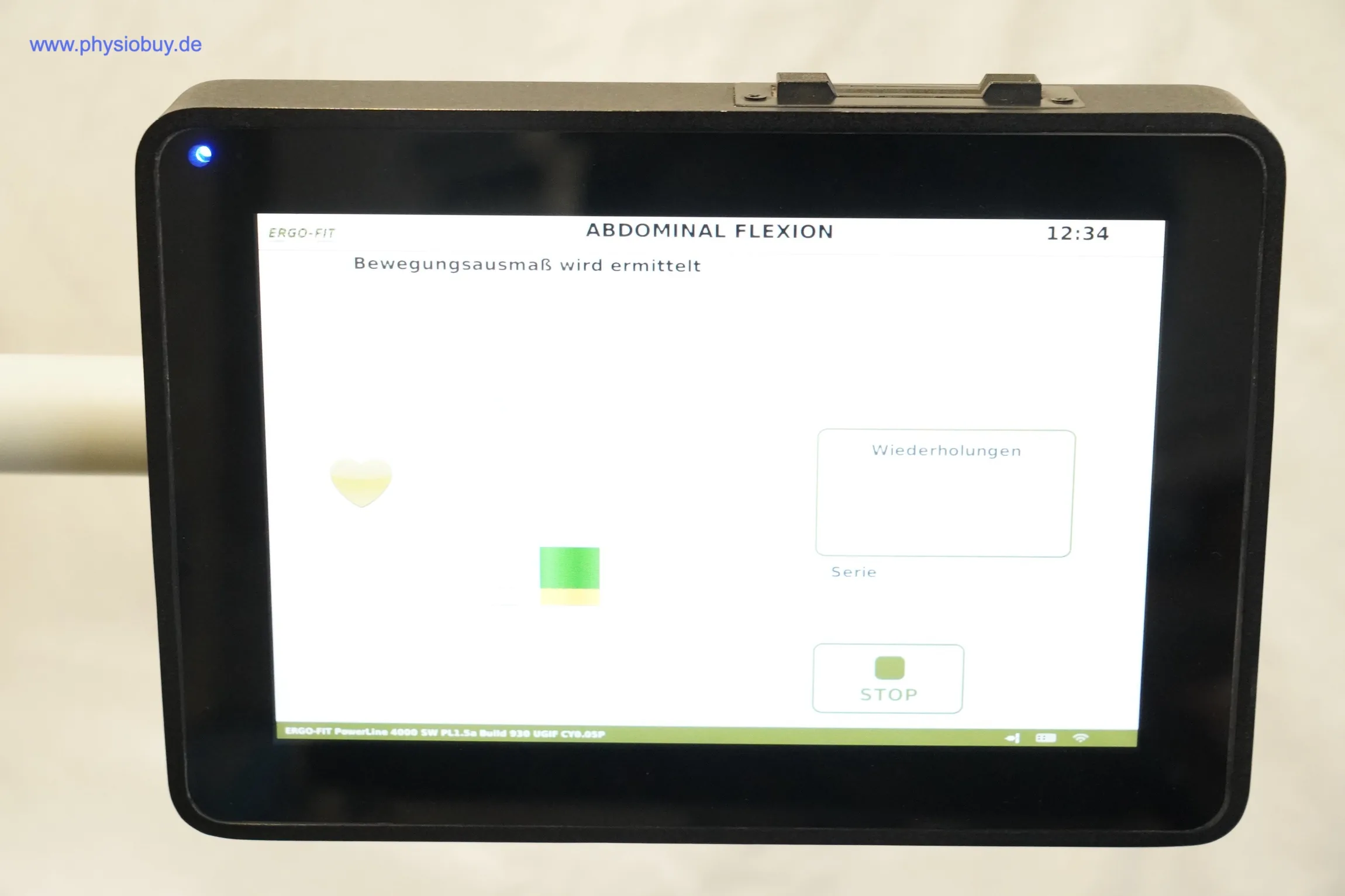 Touchscreen des Ergo-Fit 4000S seitlich, während der Bewegungsmessung läuft