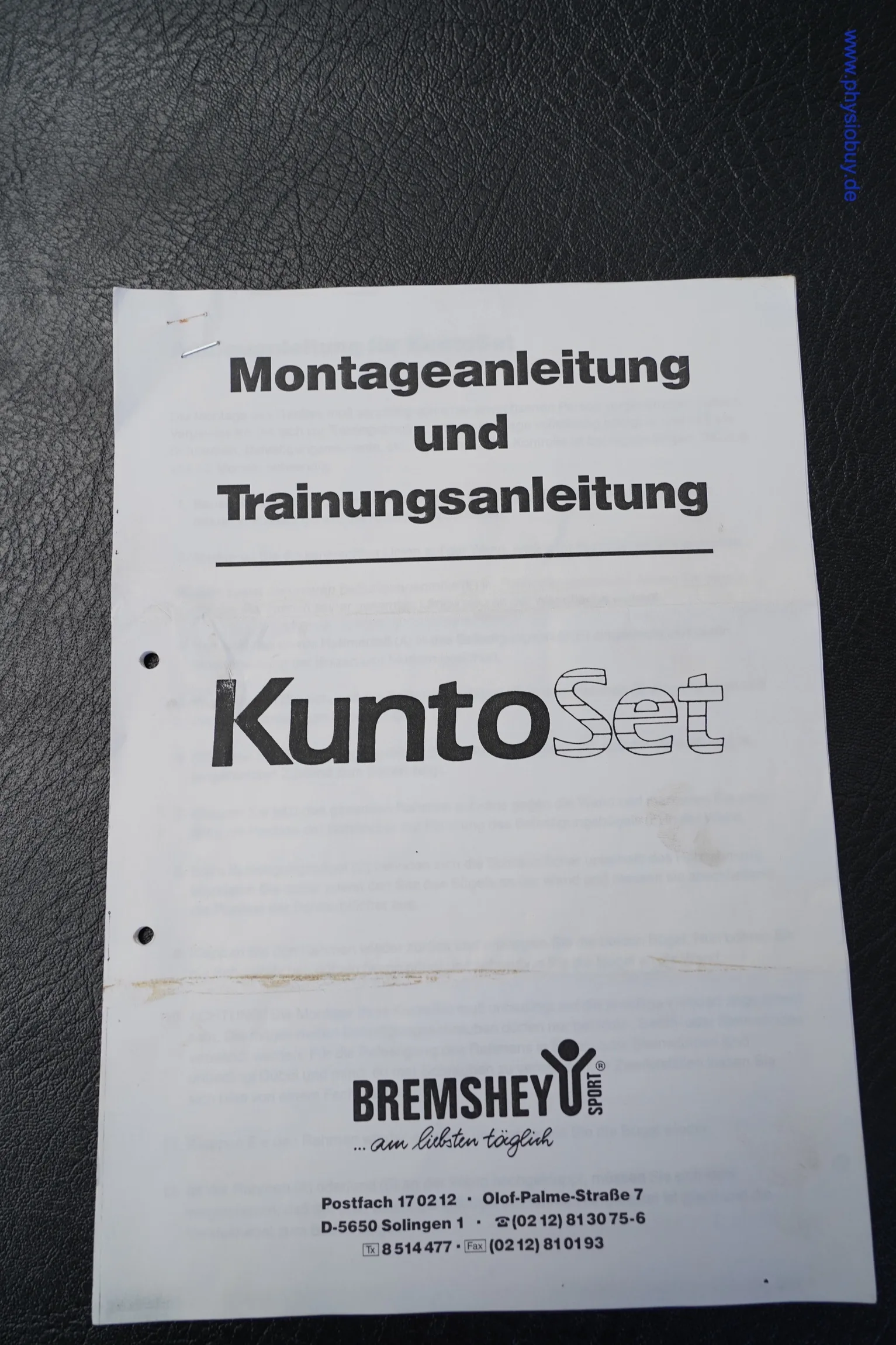 Titelseite der Montage- und Trainingsanleitung „KuntoSet" von Bremshey