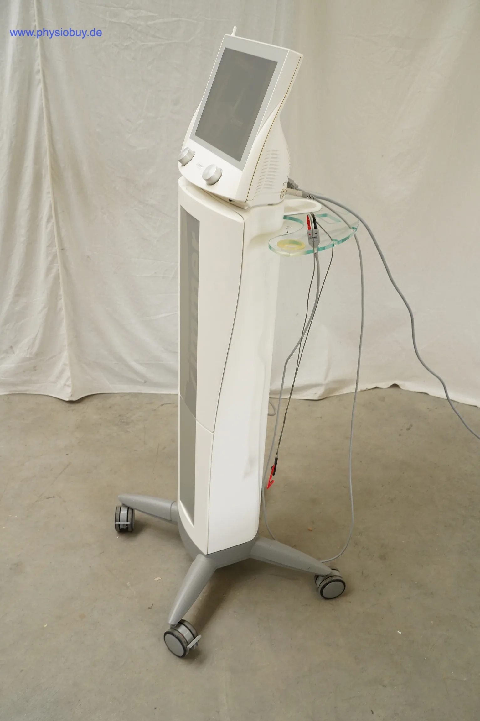 Zimmer PhySys Elektrokombigerät auf Rollen, Seitenansicht mit Zimmer-Schriftzug