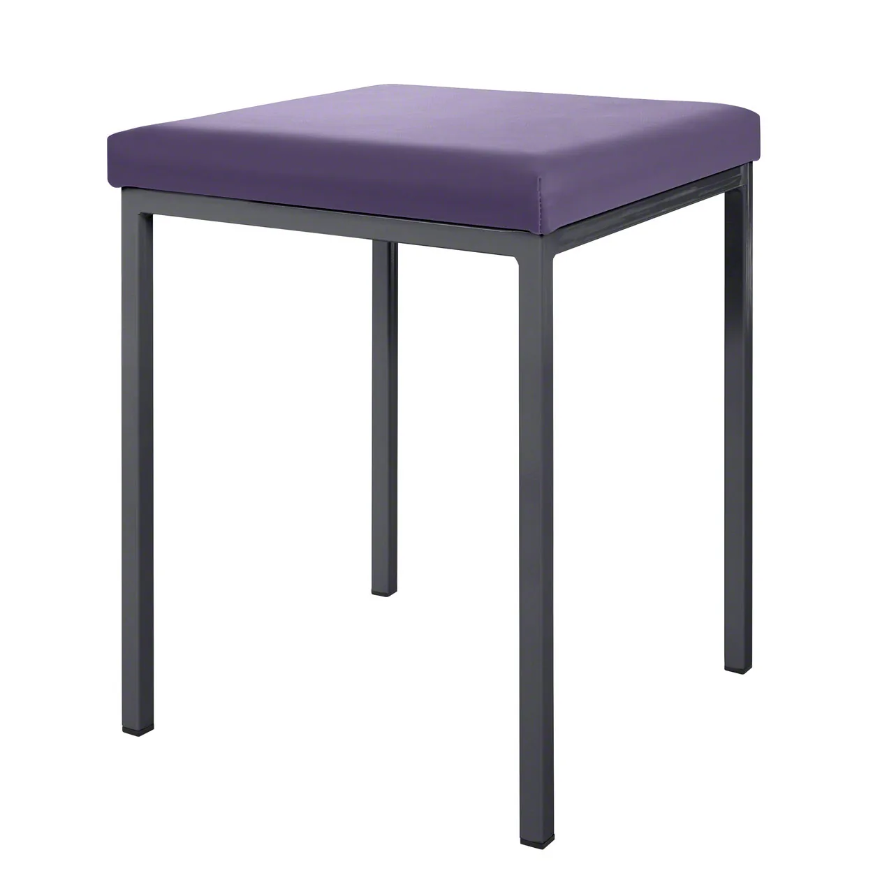 Hocker 40x40 cm mit gepolsterter Sitzfläche in Violett, Ansicht schräg von vorne