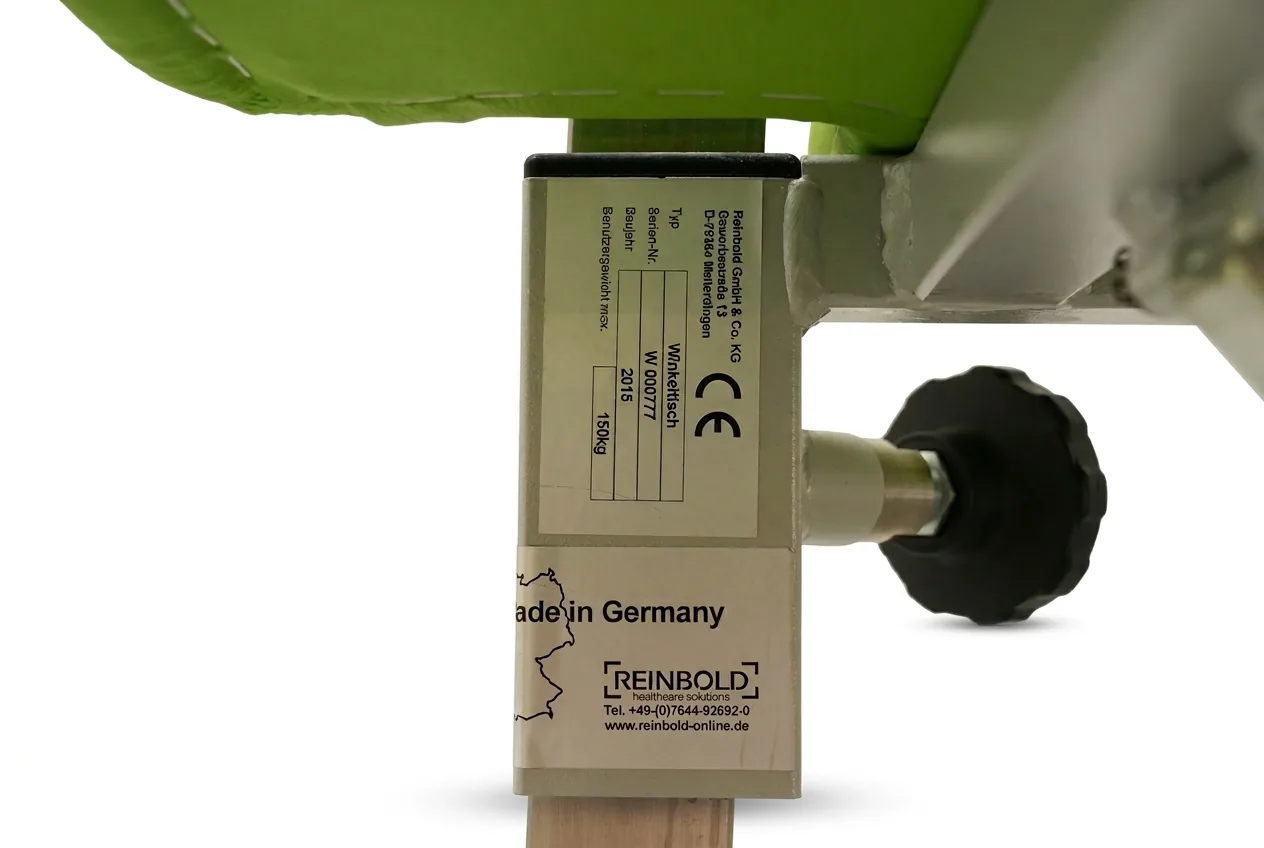 Typenschild Reinbold mit Verstellknauf am ProLine Winkeltisch