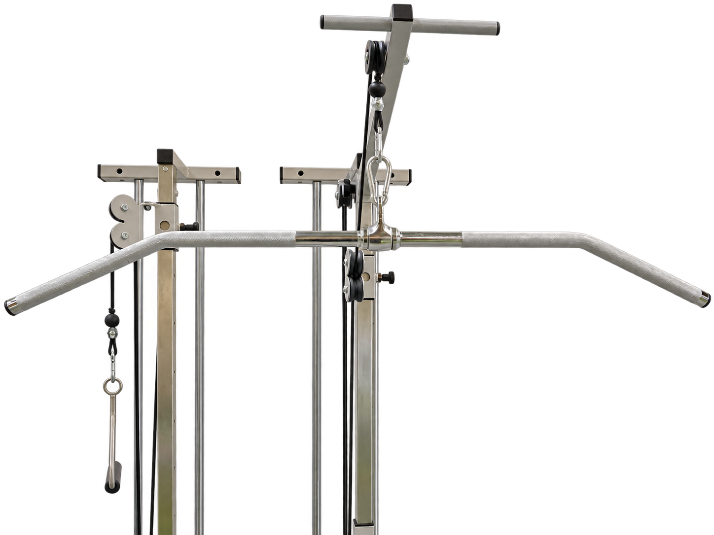 Stolzenberg Wandzugapparat, obere Zugstation mit gewinkelter Latissimusstange und Seilzug von vorn