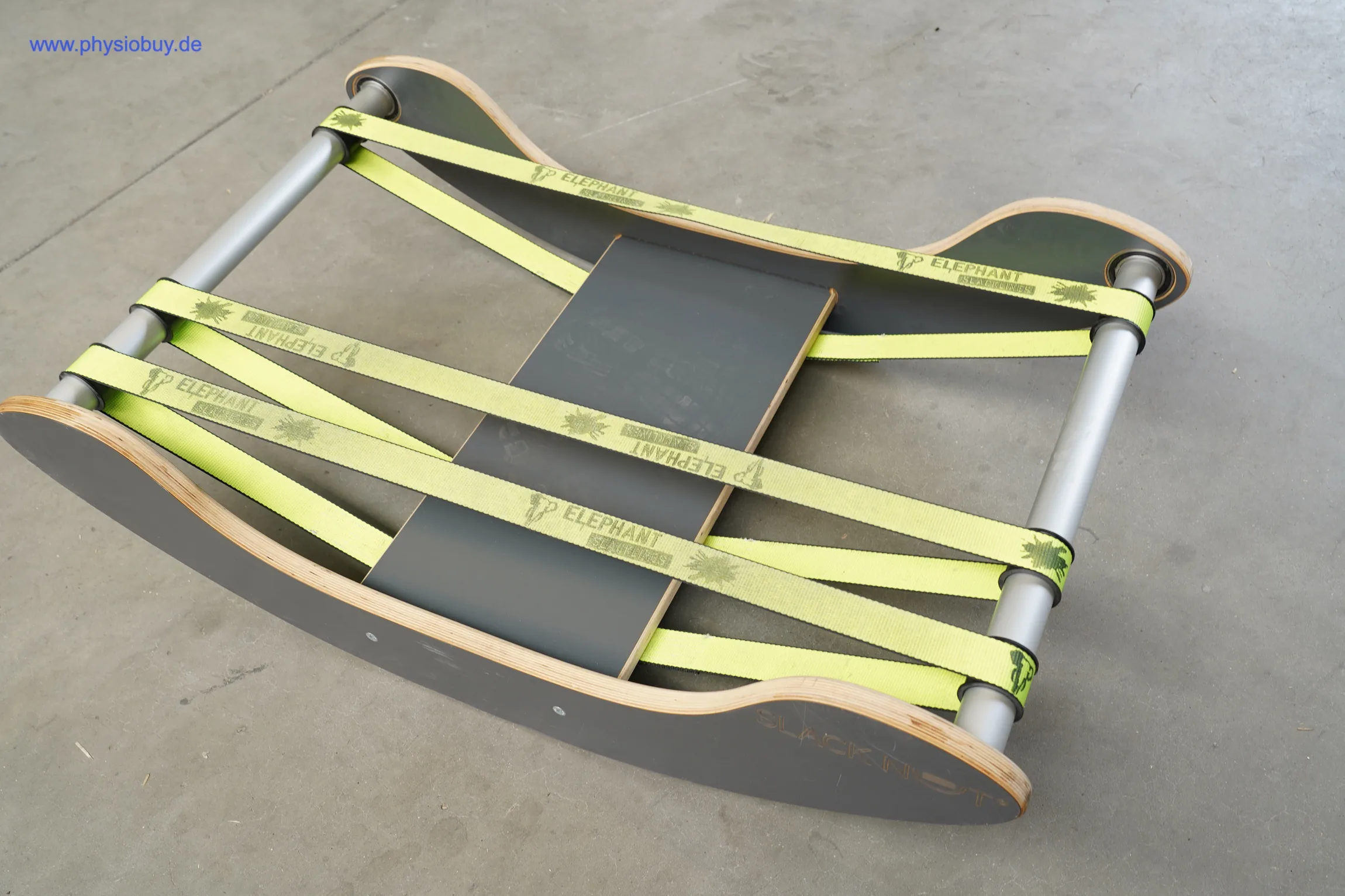 Slackline-Balance-Board mit gelben Gurten, Draufsicht