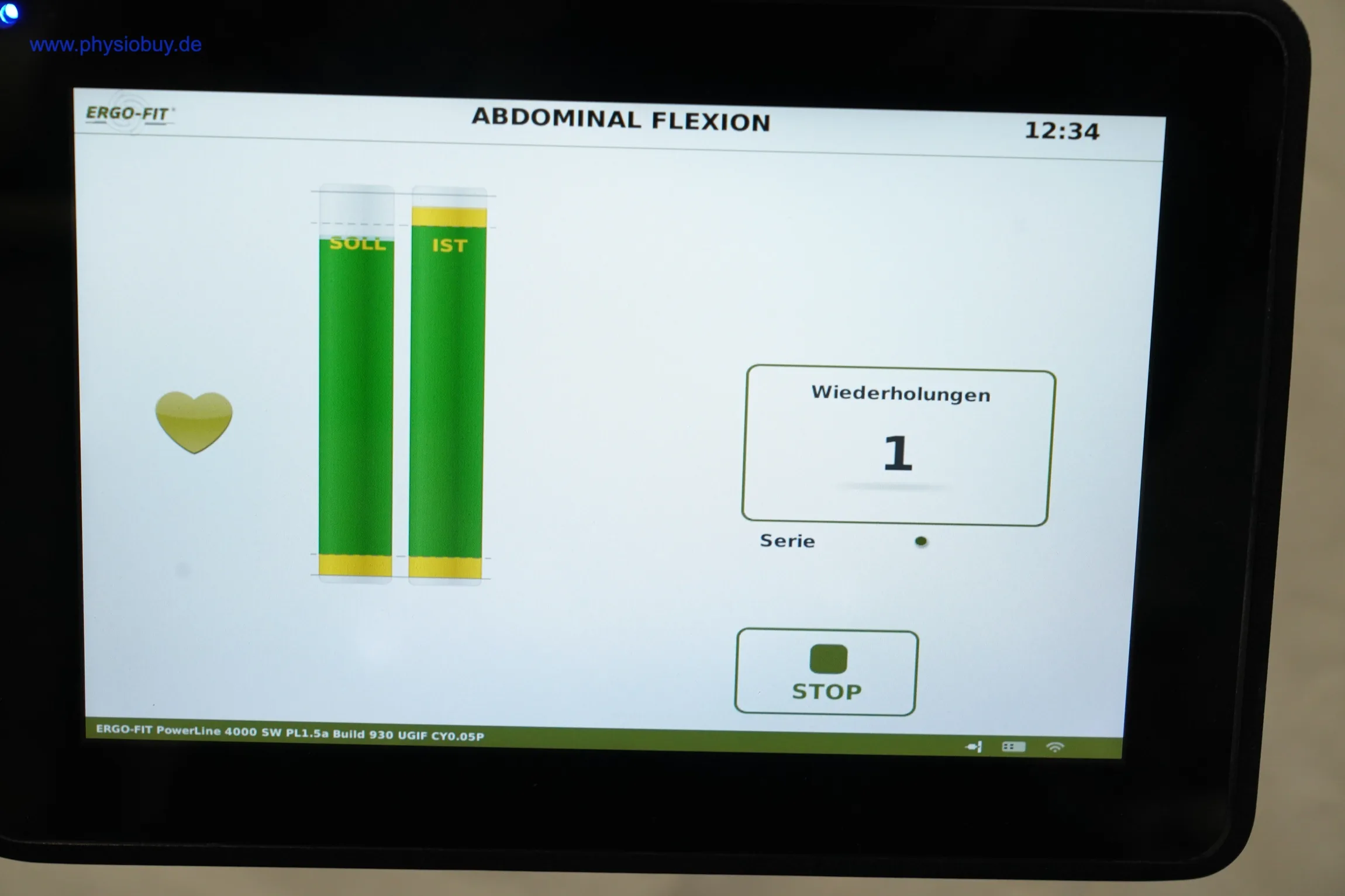 Touchscreen des Ergo-Fit 4000S mit Soll-Ist-Balkenanzeige während des Trainings