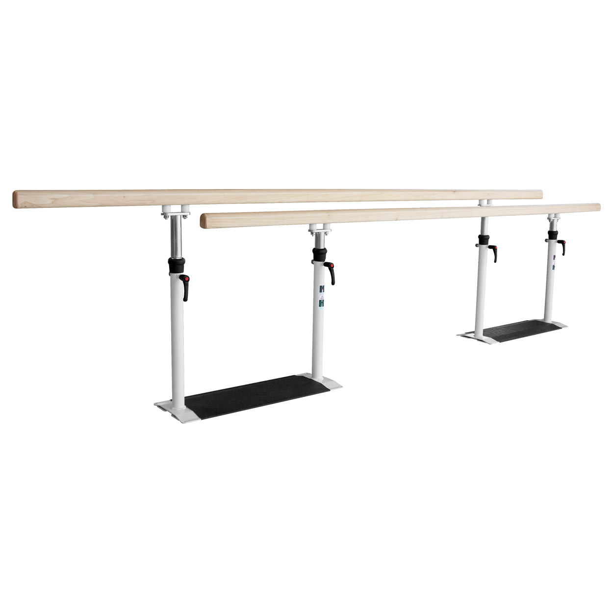 Gehbarren Standard mit Holzholmen und weißem Metallgestell, Gesamtansicht