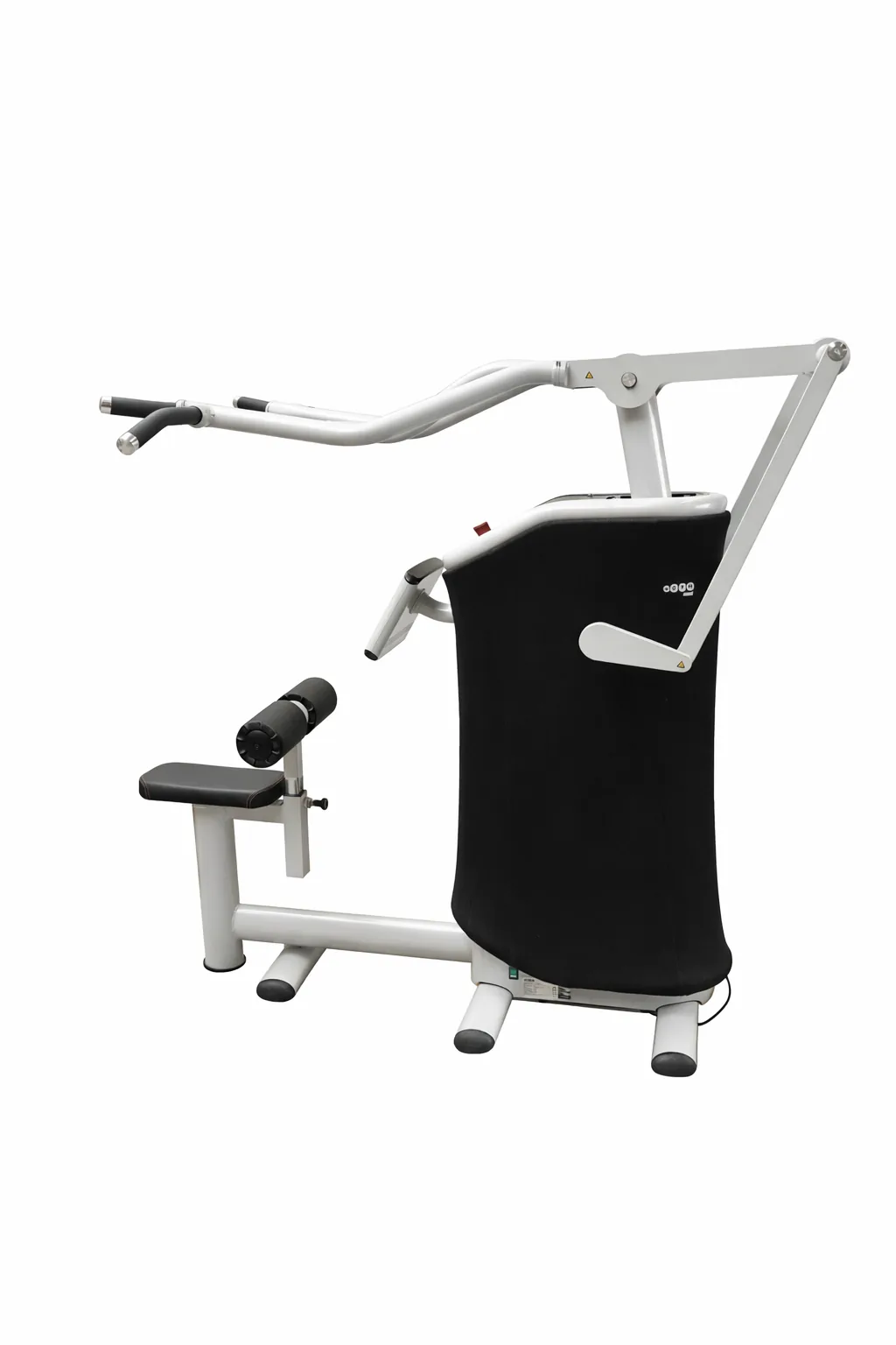 eGym Lat Pull mit weißem Zugarm und schwarzer Gewichtsabdeckung, Gesamtansicht