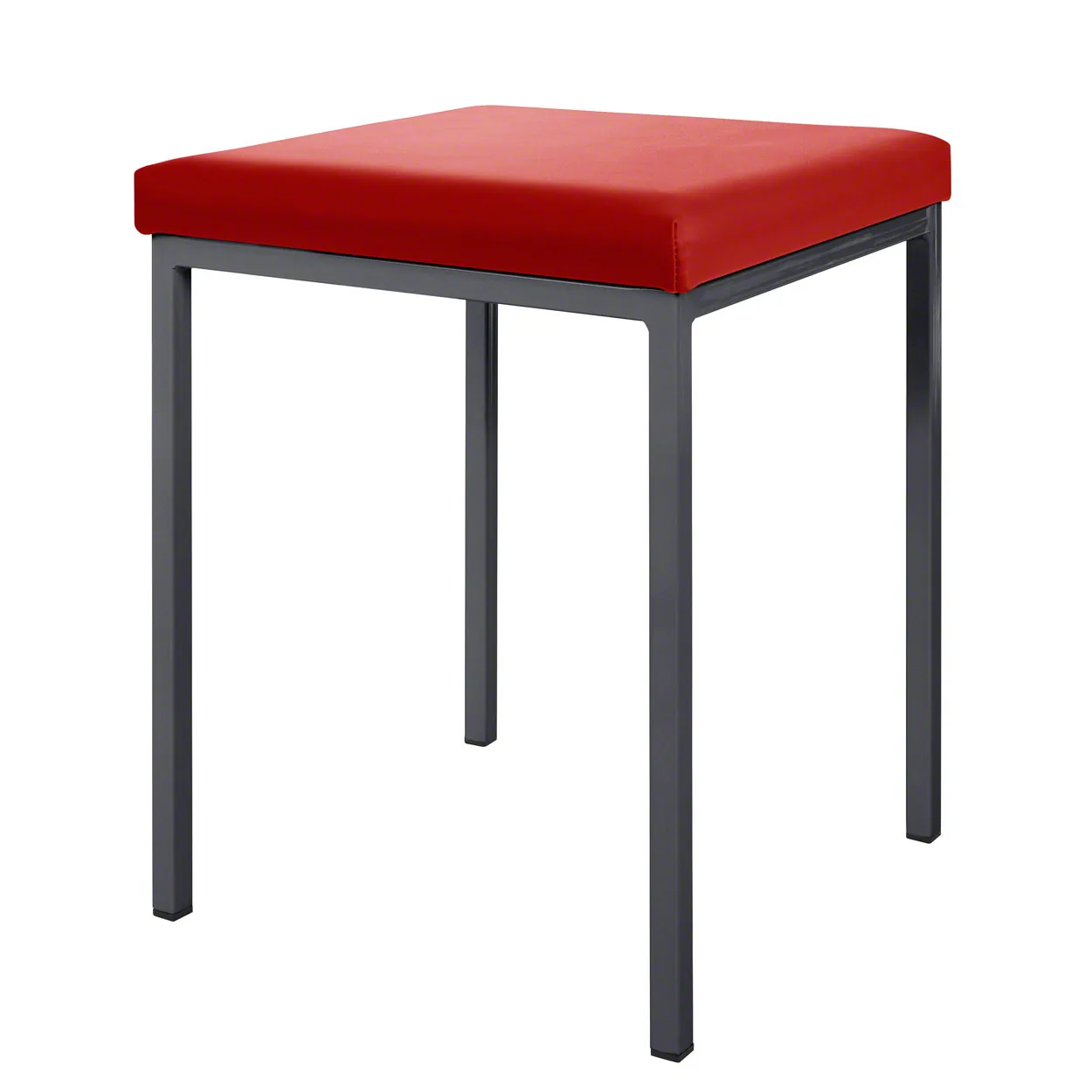 Hocker 40x40 cm mit gepolsterter Sitzfläche in Rot, Ansicht schräg von vorne