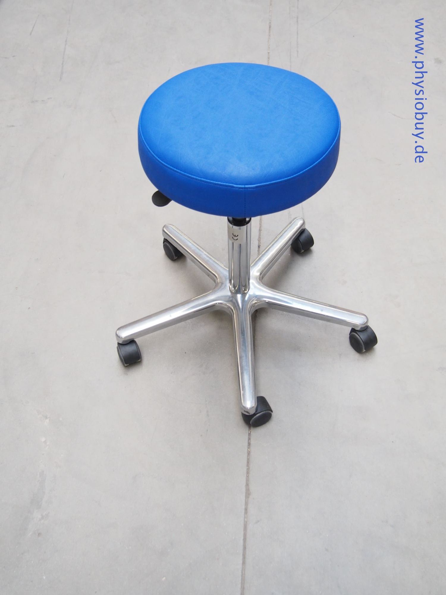 Blauer Rollhocker mit Rollen und gepolstertem Sitz, gebraucht