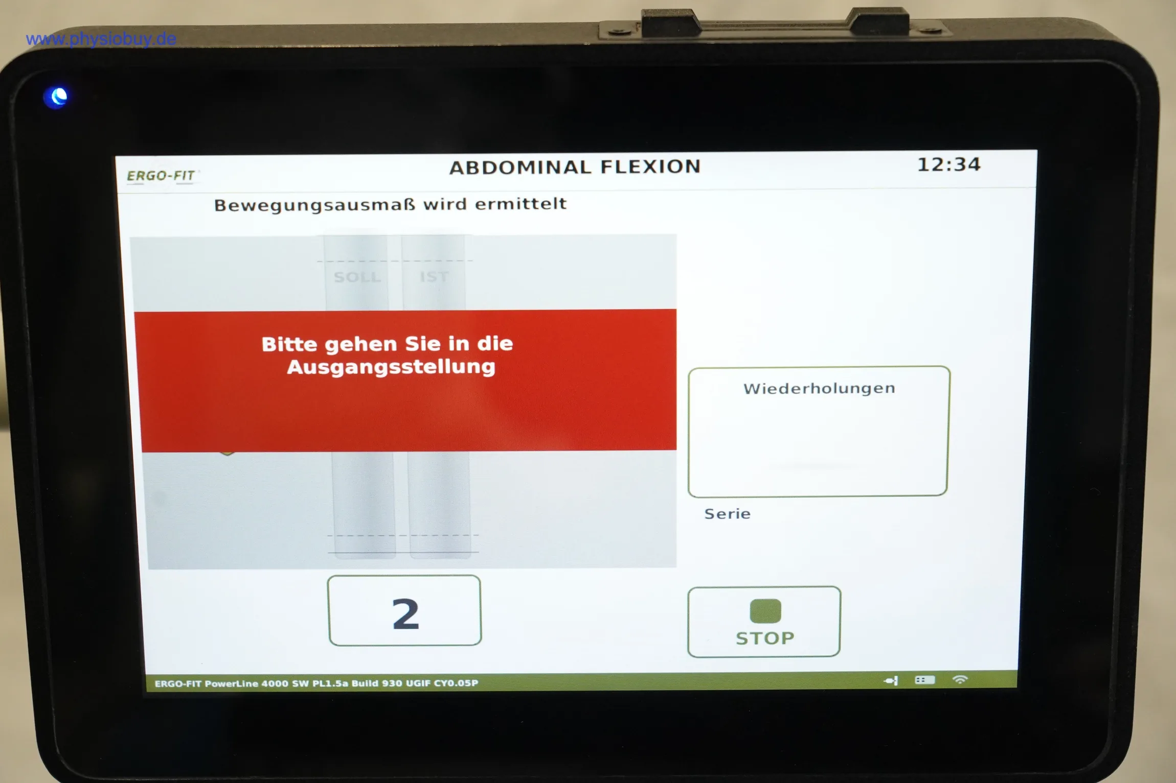 Touchscreen des Ergo-Fit 4000S während der Ermittlung des Bewegungsausmaßes