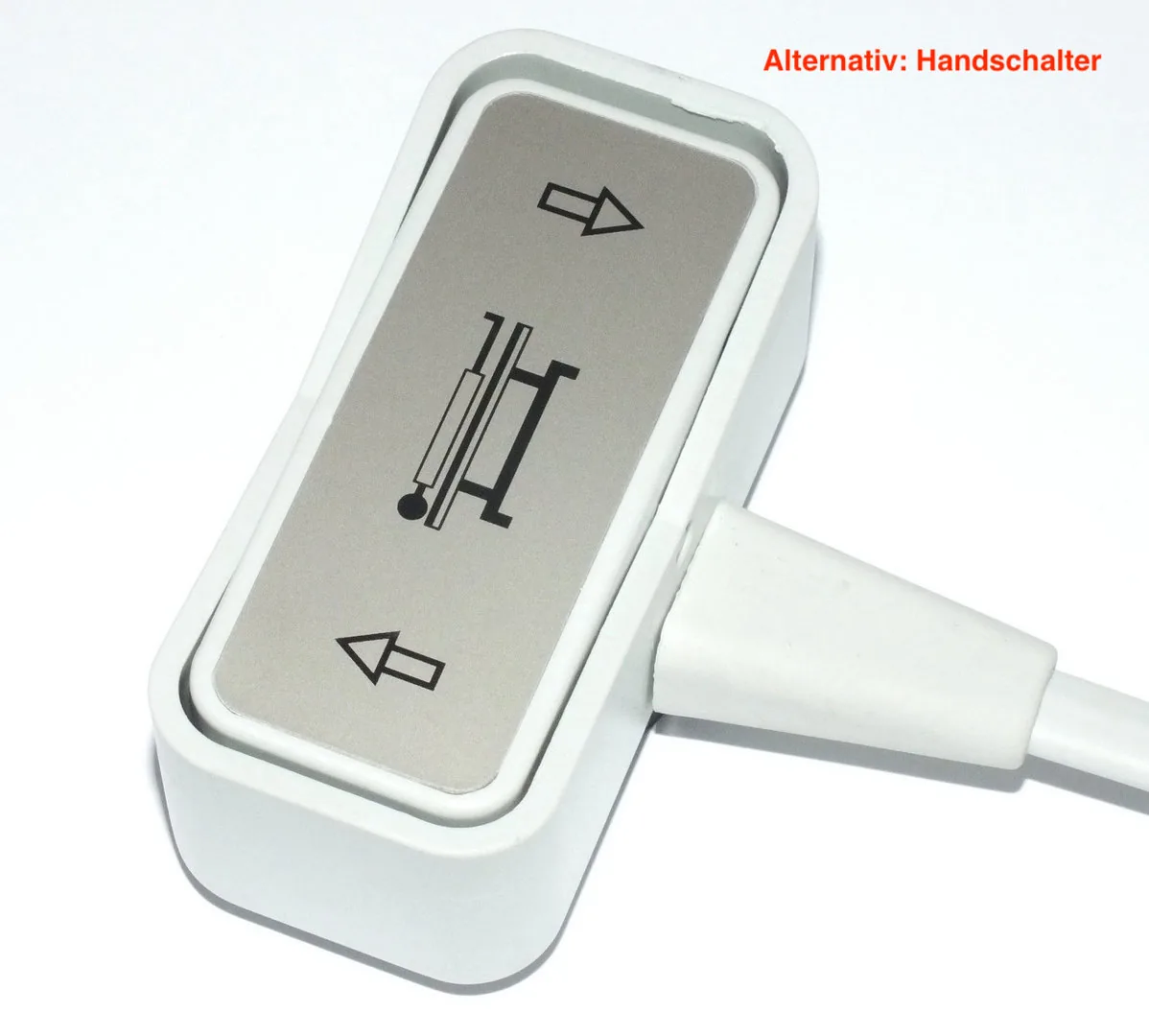 Handschalter mit Auf-/Ab-Pfeiltasten als Zubehör zur Bobathliege Physiothek Xedos, Nahaufnahme