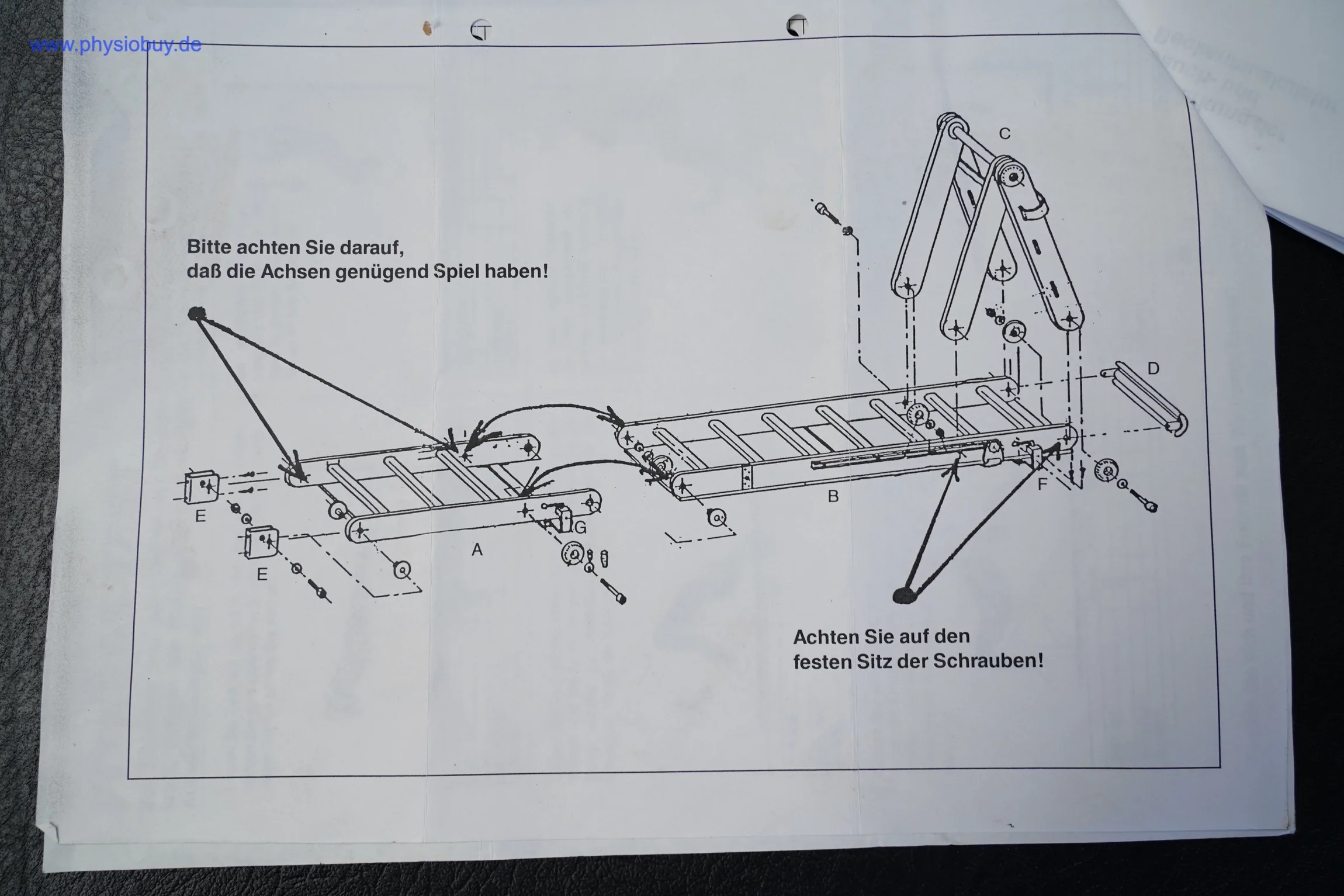 Technische Montagezeichnung der Klappmechanik der Sprossenwand KuntoSet