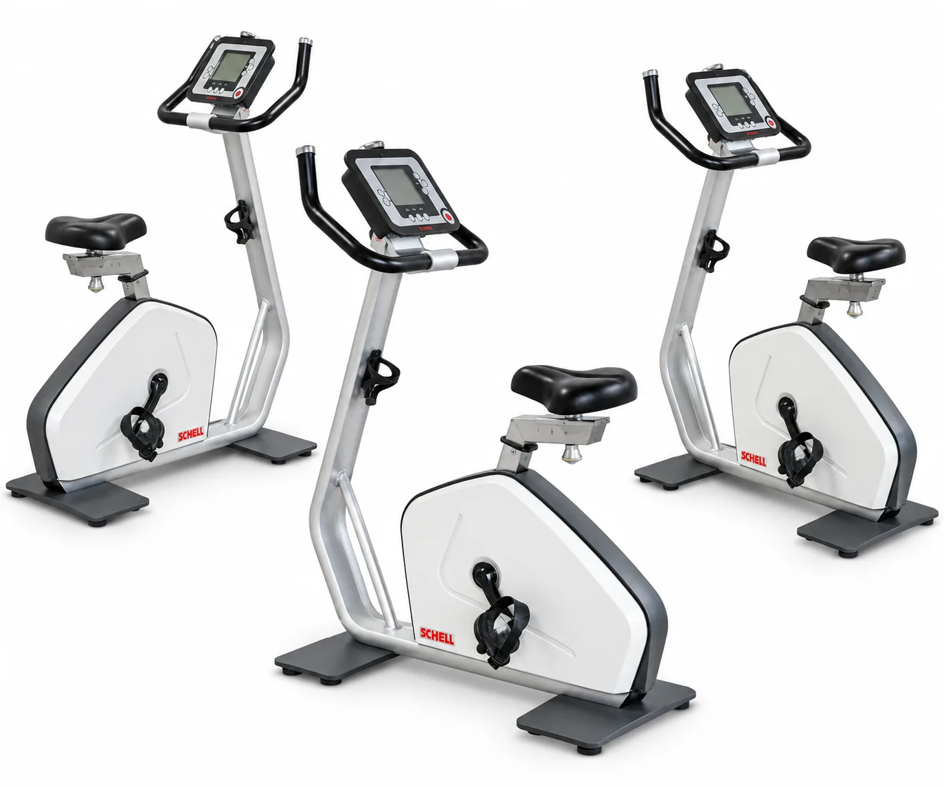 Fahrrad-Ergometer des Schnell Synchro Zirkels, Katalogdarstellung mit drei Ansichten