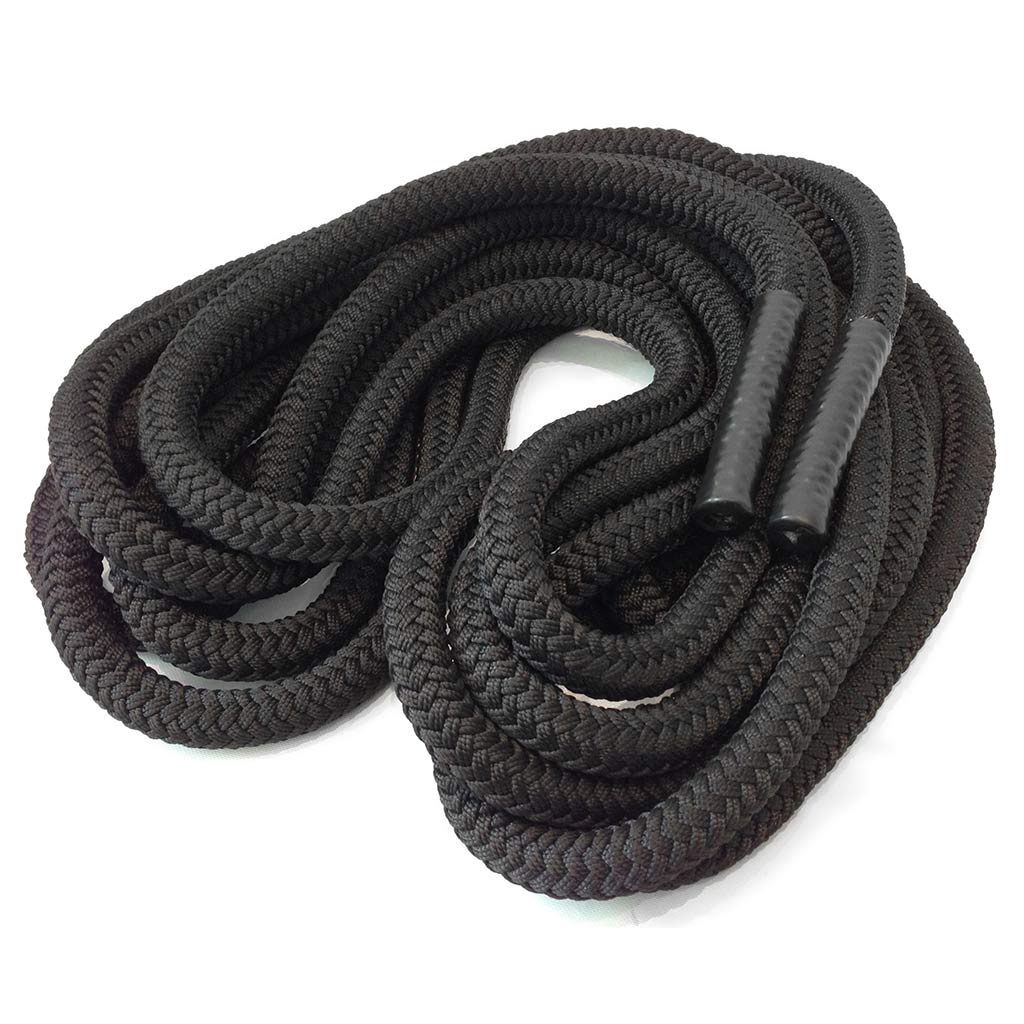 Aufgerolltes schwarzes Battle Rope mit Griffende