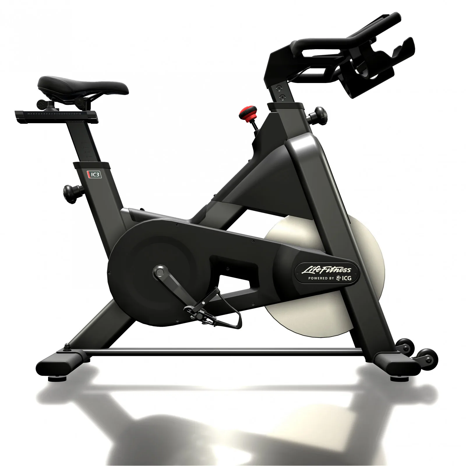 Life Fitness ICG IC3 Indoor Cycle mit weißem Schwungrad, Seitenansicht