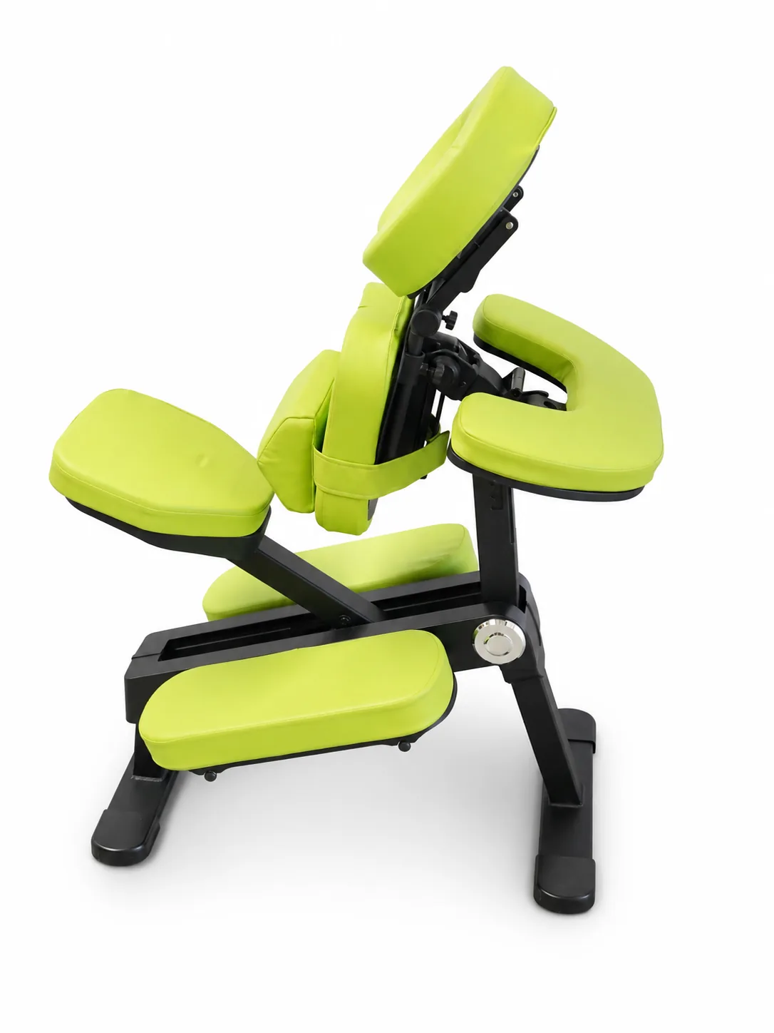 Mobiler Massagestuhl Pino mit grüner Polsterung und Aluminiumgestell