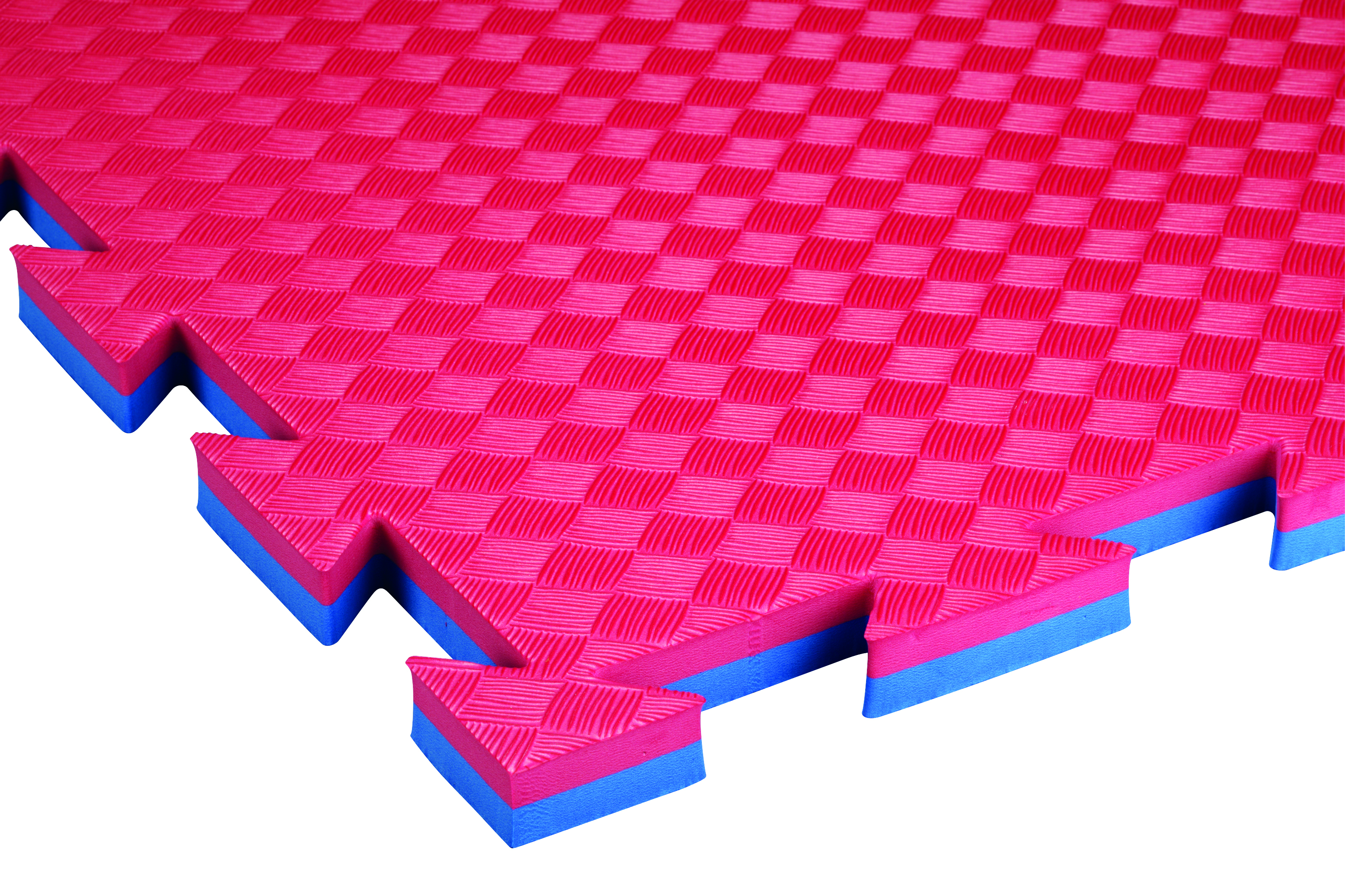 Bodenmatte Double Competition Standard in Pink mit blauer Rückseite, Detail der Verzahnung