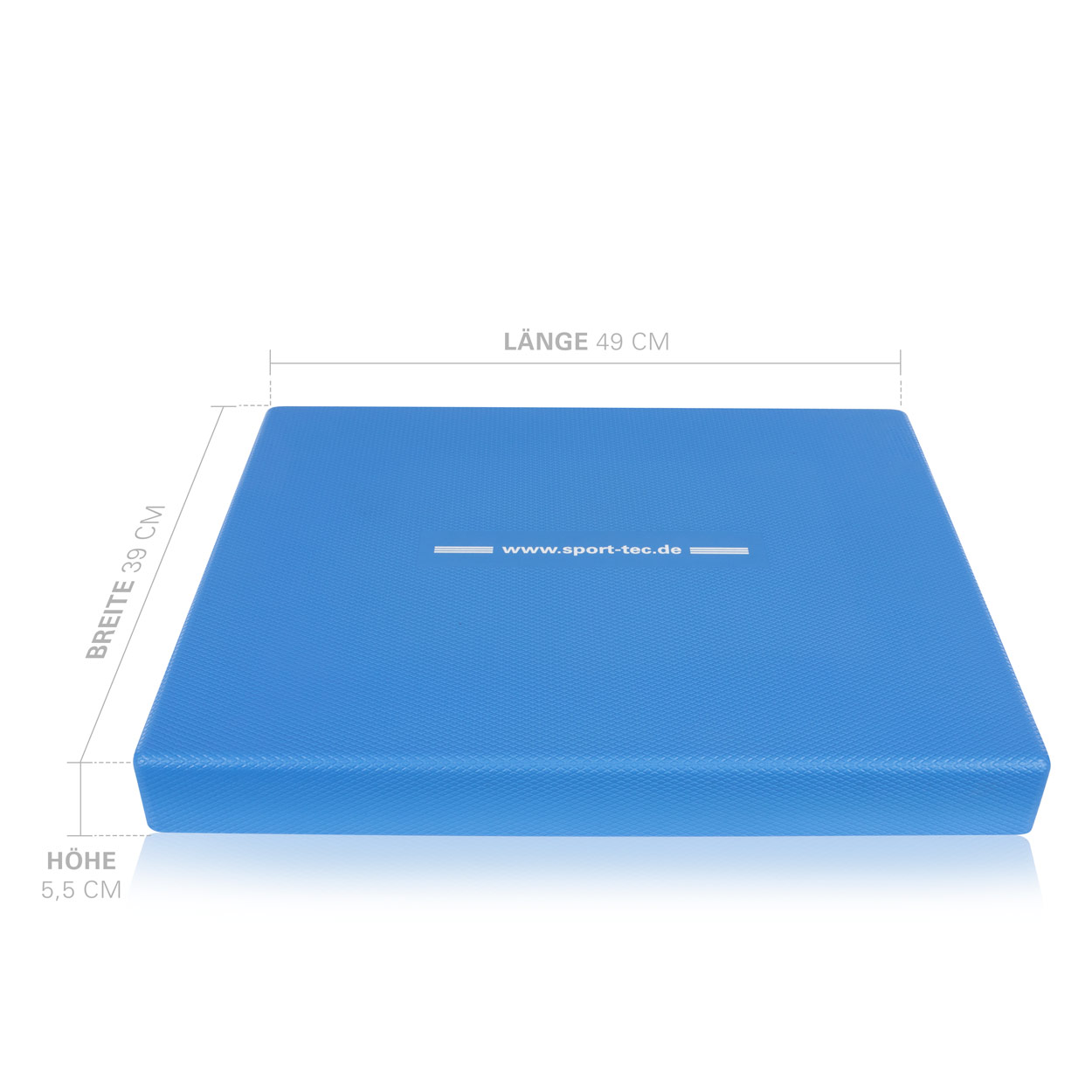 Balance-Pad Robusta in Blau mit Maßangaben zu Länge, Breite und Höhe
