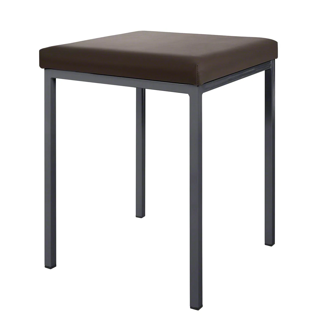 Hocker 40x40 cm mit gepolsterter Sitzfläche in Braun, Ansicht schräg von vorne