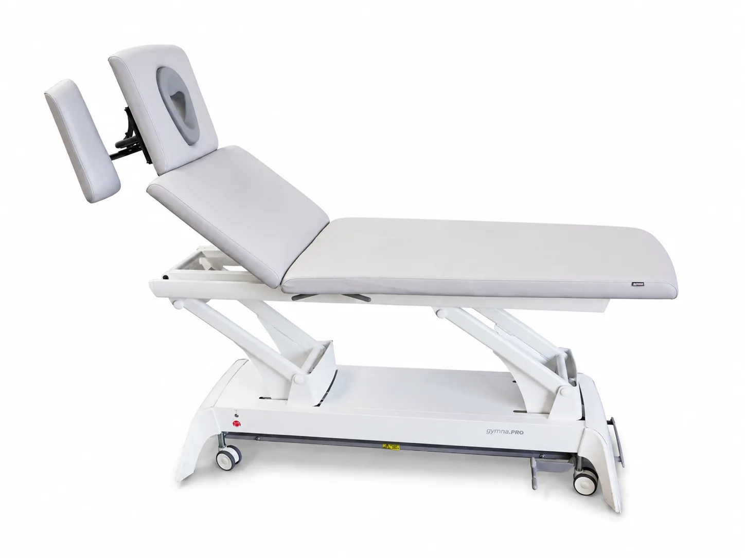 Therapieliege Gymna Pro T5 i-Control mit hochgestelltem Kopfteil, Seitenansicht