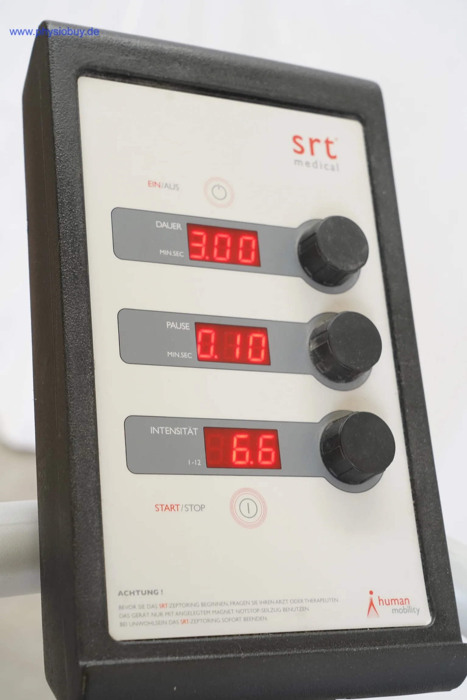 Bedienpult des SRT Zeptor med mit Drehreglern für Dauer, Puls und Amplitude